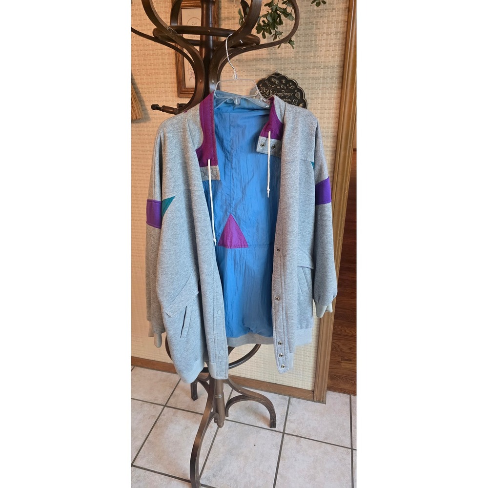 Vintage Reversible Jacket Gray Jersey Blue Nylon Windbreaker 80s 90s Colorblock